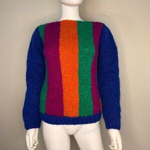 Vintage 1960s Bright Stripe Sweater, Bamberger’s Size M, Boat Neck, Color Block